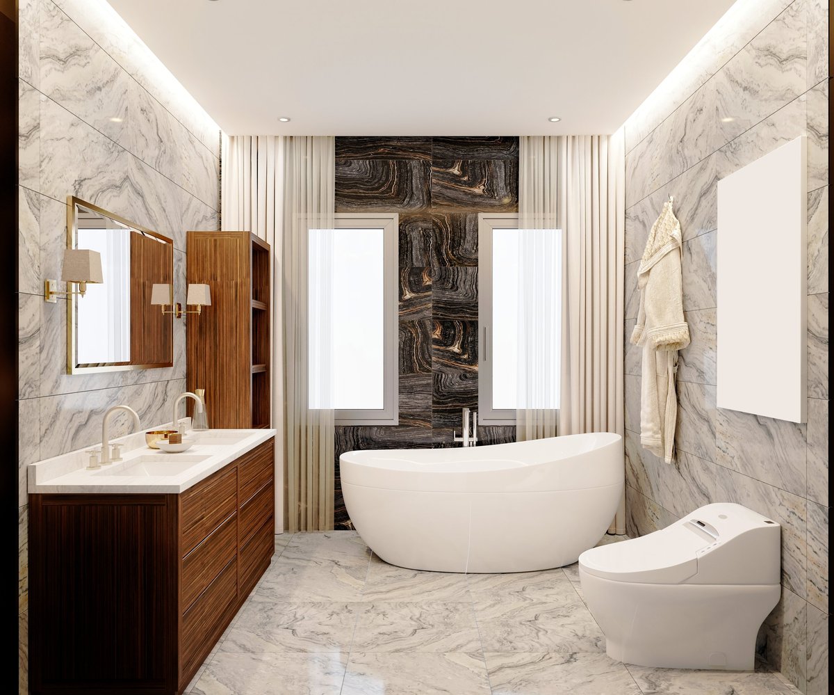 Luxury bathroom renovation after with modern fixtures and spa-like design